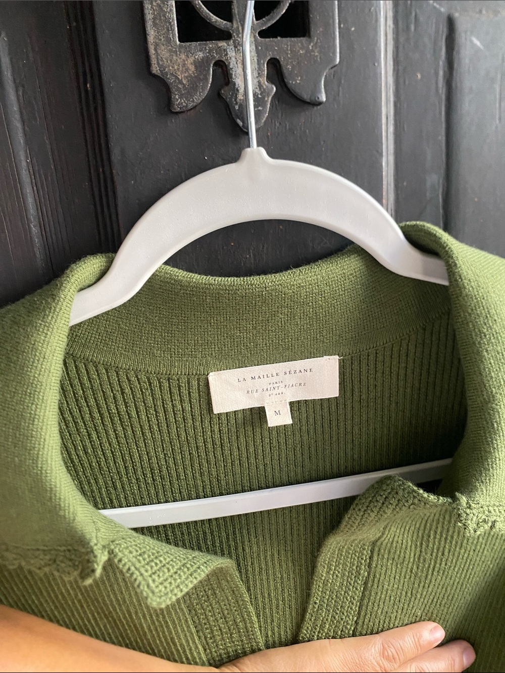 Sezane Olive Green Ribbed V-Neck Sweater with Notched Collar - Picture 10 of 10